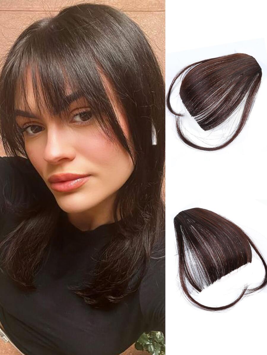 空氣瀏海深棕色瀏海夾,瀏海夾髮型加長薄瀏海夾短髮接髮,空氣瀏海流蘇附廟裡假髮女曲瀏海日常佩戴 - Dark Brown - 查看 1