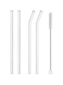8Pcs Colorful Glass Straws With 2 Cleaning Brushes - 8mm Reusable Drinking Straws, 4 Straight & 4 Bent, Party Supplies For Smoothies, Cocktails, Iced Coffee, Perfect Gift For Home, Weddings, Or Events