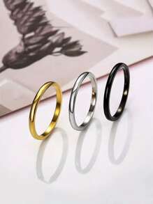 1個個性化和時尚的2mm實色平滑戒指(玫瑰金/黑色),供女性使用 - 2毫米 - 查看 2