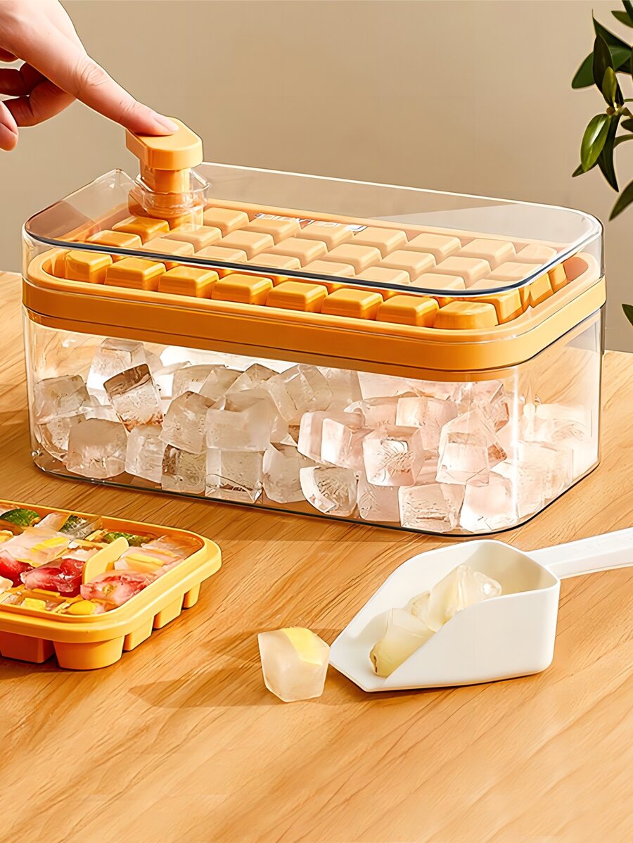 矽膠冰模套裝立方體託盤球32格子帶收納盒製作適用於家用的派對廚房配件工具 - 黃色 - 查看 1