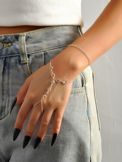 1pc Fashionable Glass Teardrop & Multilayered Unique Lady Party Joint Ring Bracelet For Holiday Events