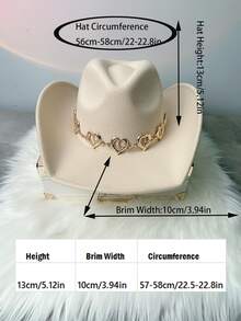 1 件男女通用心形裝飾牛仔軟呢帽適合戶外波西米亞風 - 杏色 - 查看 3