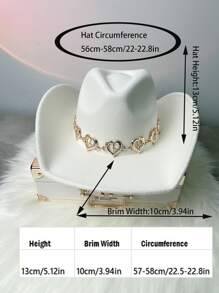 1入組中性愛心裝飾牛仔軟呢帽適用於戶外 - 白色 - 查看 3