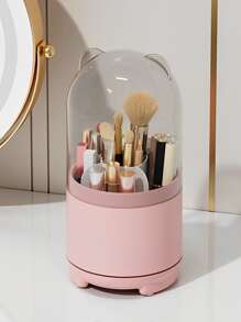 1 件 360 度旋转化妆品收纳盒桌面化妆刷收纳盒防尘口红眉笔眼影刷架 - 粉色 - 查看 6