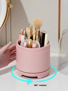 1 件 360 度旋转化妆品收纳盒桌面化妆刷收纳盒防尘口红眉笔眼影刷架 - 粉色 - 查看 3