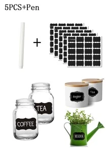 D219 Blackboard Label Stickers 5pcs + White Chalk Pen - Black - View 1