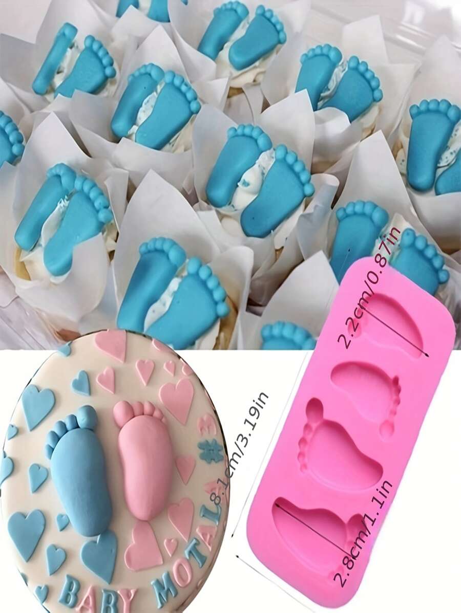 1 pieza Bebé pie en forma de Molde de silicona para horneando Decoración - Rosa - Ver 1