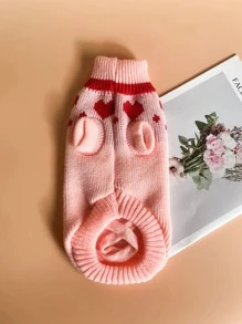 Valentine's Day Pet Sweater With Heart And Bone Pattern