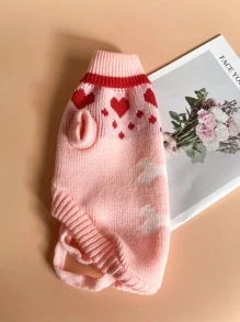 Valentine's Day Pet Sweater With Heart And Bone Pattern