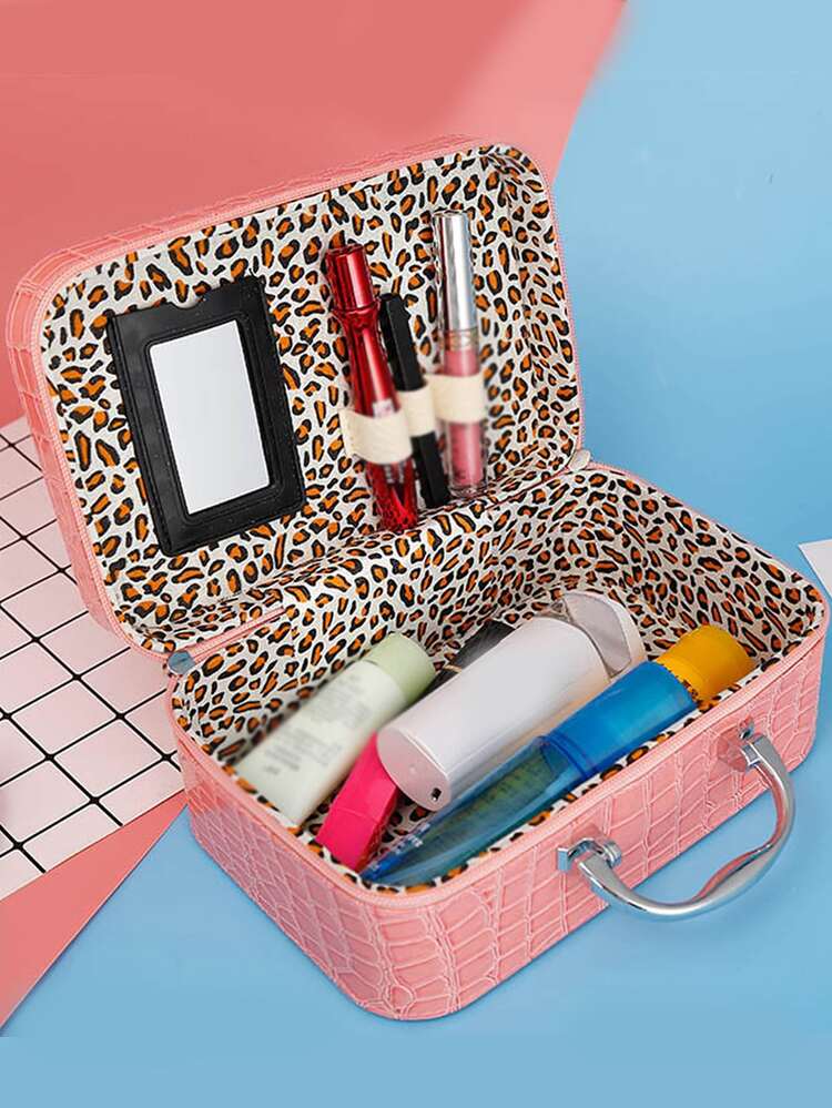 New Crocodile Pattern Cosmetic Bag Makeup Bag - Pink - View 3