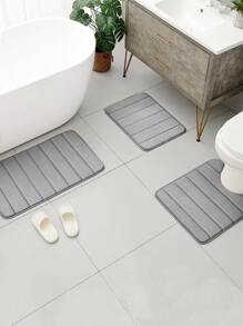 3件套记忆海绵条纹浴室垫套装，包括防滑吸水浴室垫和柔软速干浴室地毯，家居浴室装饰地毯户外地毯门垫夏季浴室配件 - 淺灰色 - 查看 2