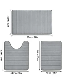 3件套记忆海绵条纹浴室垫套装，包括防滑吸水浴室垫和柔软速干浴室地毯，家居浴室装饰地毯户外地毯门垫夏季浴室配件 - 淺灰色 - 查看 6