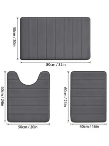 3件套记忆海绵条纹浴室垫套装，包括防滑吸水浴室垫和柔软速干浴室地毯，家居浴室装饰地毯户外地毯门垫夏季浴室配件 - 深灰色 - 查看 5