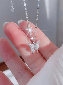 1 Miếng Hàng Mới Đúng mốt Mặt dây chuyền con bướm Dây chuyền Với Pha lê trong suốt Đối với Của phụ nữ Phụ kiện , Qủa tặng - Bạc - Xem 2
