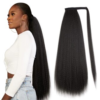 30 Inch Natural Black Kinky Straight Ponytail Extensions Long Hair Wrap Around Pony Tails Hair Extensions For Daily To Party Use Ponytail 30 Inch Synthetic Extensions