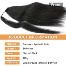 30 Inch Natural Black Kinky Straight Ponytail Extensions Long Hair Wrap Around Pony Tails Hair Extensions For Daily To Party Use Ponytail 30 Inch Synthetic Extensions - Black - View 3