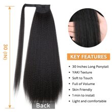 30 Inch Natural Black Kinky Straight Ponytail Extensions Long Hair Wrap Around Pony Tails Hair Extensions For Daily To Party Use Ponytail 30 Inch Synthetic Extensions - Black - View 4