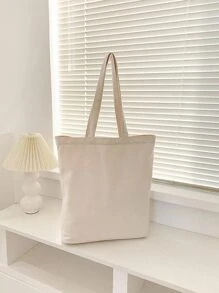 Flower Pattern Printed Large Capacity Shopping Bag - White - View 4