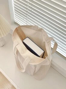 Flower Pattern Printed Large Capacity Shopping Bag - White - View 3
