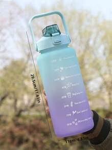 1PC 2000ML/64OZ Water Bottle With Straw, Cute Motivational Water Bottle With Time Marker, Leak-Proof Water Bottle, For Office School, Gym And Workout - Cadet Blue - View 2