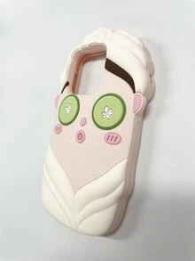 有趣卡通設計面罩/浴巾女孩手機殼兼容 Iphone 14 Pro Max/iphone 13 Pro/iphone 12/iphone 11，矽膠 - 米色 - 查看 2