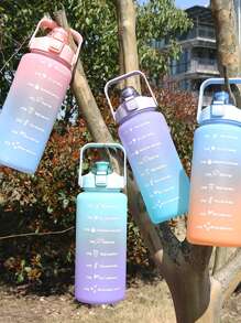 1PC 2000ML/64OZ Water Bottle With Straw, Cute Motivational Water Bottle With Time Marker, Leak-Proof Water Bottle, For Office School, Gym And Workout - Cadet Blue - View 3