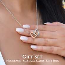 Classic Two-Tone Cubic Zirconia Heart Pendant Necklace & Earrings Gift Set, Comes With Gift Box And Card, Ideal For Father To Daughter's 18th, 21st, 16th, 13th Birthday, Graduation, Christmas Party Gift Christmas Gift Valentines,Mom,Mother,Mother's Day,Gift - 13th - View 2