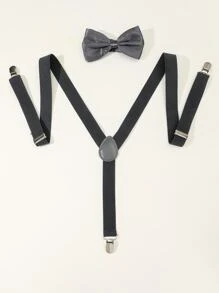 2 件男童纯色吊带和领结 - 深灰色 - 查看 1