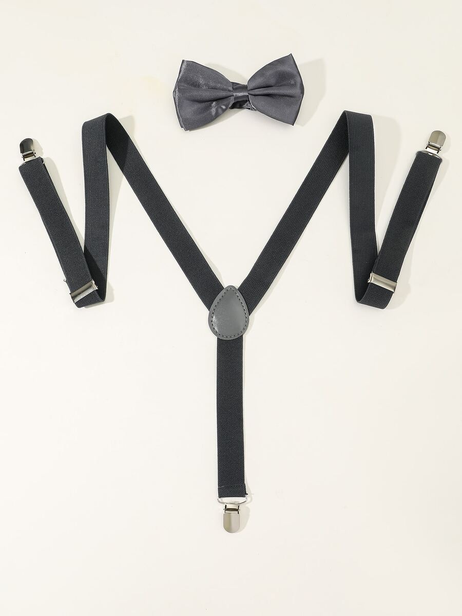 2 件男童纯色吊带和领结 - 深灰色 - 查看 1