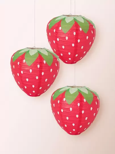 3pcs Red/Pink Strawberry Shaped Paper Lanterns, Party Decorations For Birthday, Festival, Hanging Lanterns