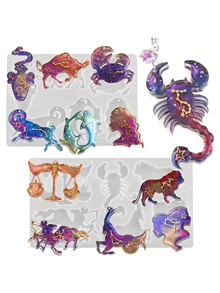 2pcs/Set 12 Constellations & Animals Shaped Silicone Resin Molds, Unique Epoxy Resin Casting Molds For Diy Jewelry Pendant, Earrings, Necklace, Art Crafts And Keychain Festival Decoration