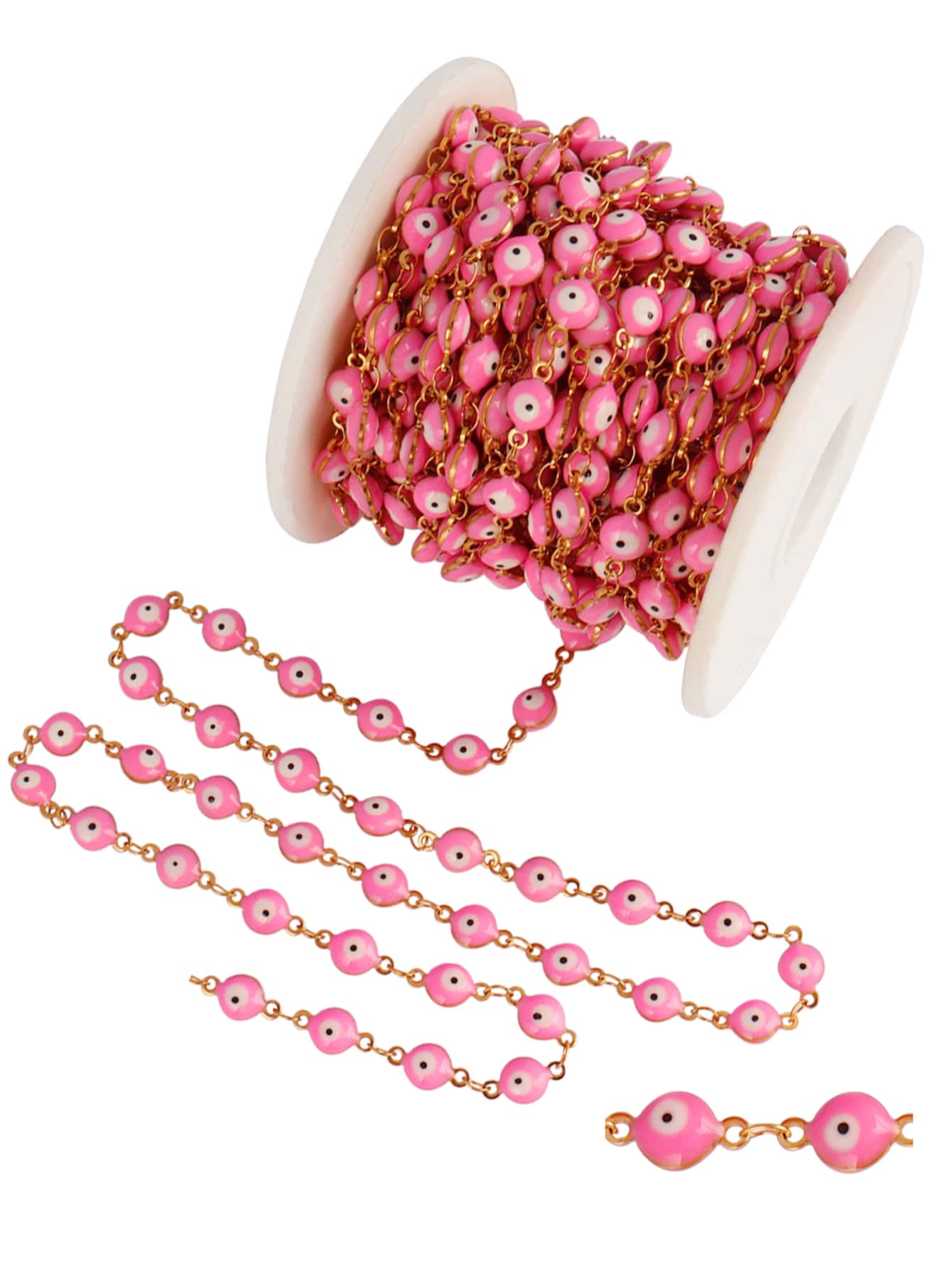 1米不銹鋼鏈條琺瑯粉色的珠子吊墜鏈條適用於製作DIY首飾類項鍊手環配件 - 金黃色 - 查看 1