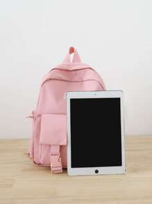 女孩毛茸茸卡通兔子和字母貼飾拉鍊可愛功能背包 - 粉色 - 查看 5