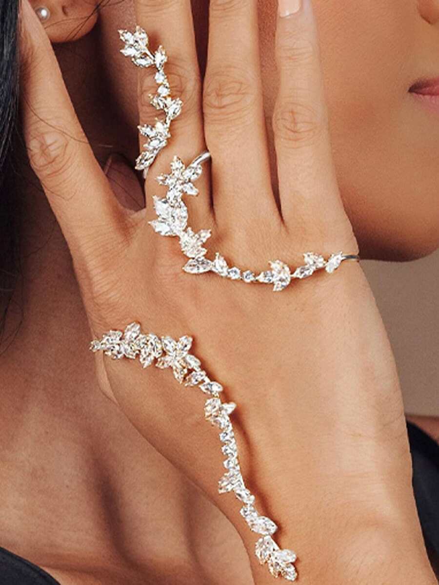 Rhinestone Decor Bridal Bracelet Elegant Party - Silver - View 1