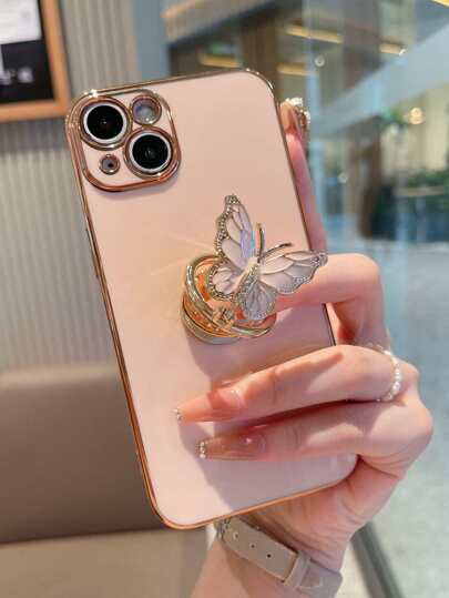 Apple Personalized Electroplated 3D Rhinestone Resin Butterfly Phone Case, Elegant And High-End, Compatible With IPhone11, IPhone13, IPhone14, IPhone13 Pro Max, IPhone14 Pro Max, IPhone15, IPhone15 Pro, IPhone5 Pro Max, IPhone16, IPhone16 Pro, IPhone16 Plus, IPhone16 Pro Max Waterproof Shockproof Anti-Fall Scratch Resistant