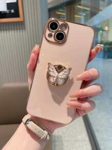 Casing Ponsel Kupu-kupu Resin Berlian 3D Berlapis Elektrolit yang Dipersonalisasi dengan Stand, Desain Premium Elegan, Kompatibel dengan iPhone 11, 13, 14, 13 Pro Max, 14 Pro Max, 15, 15 Pro, 15 Pro Max, 16, 16 Pro, 16 Plus, 16 Pro Max, 17, 17 Pro, 17 Pro Max - Berwarna merah muda - View 2