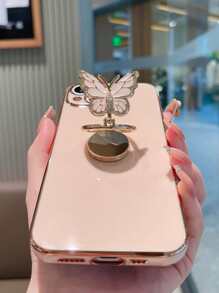 Casing Ponsel Kupu-kupu Resin Berlian 3D Berlapis Elektrolit yang Dipersonalisasi dengan Stand, Desain Premium Elegan, Kompatibel dengan iPhone 11, 13, 14, 13 Pro Max, 14 Pro Max, 15, 15 Pro, 15 Pro Max, 16, 16 Pro, 16 Plus, 16 Pro Max, 17, 17 Pro, 17 Pro Max - Berwarna merah muda - View 3