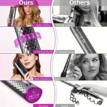 1入組ABS捲髮棒帶梳子和髮夾,現代便攜專業美髮捲髮器 - 粉色 - 查看 6