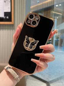 黑色蝴蝶个性化电镀3D水钻环氧树脂蝴蝶支架优雅高端手机壳，兼容 11、 13、 14、 13 Pro Max、 14 Pro Max、 15、 15 Pro、 15 Pro Max、 16、 16 Pro、 16 Plus、 16 Pro Max，防水防震防摔防刮，春季礼物，生日派对佳品 - 黑色 - 查看 3