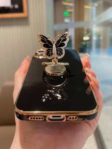 黑色蝴蝶个性化电镀3D水钻环氧树脂蝴蝶支架优雅高端手机壳，兼容 11、 13、 14、 13 Pro Max、 14 Pro Max、 15、 15 Pro、 15 Pro Max、 16、 16 Pro、 16 Plus、 16 Pro Max，防水防震防摔防刮，春季礼物，生日派对佳品 - 黑色 - 查看 4