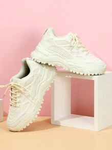 Men's Casual Front Lace-up Thick Sole Sports Shoes With Simple Design - Beige - View 2