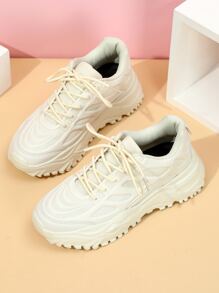 Men's Casual Front Lace-up Thick Sole Sports Shoes With Simple Design - Beige - View 4