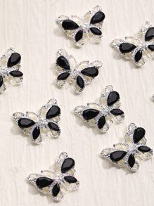 10 件黑蝴蝶指甲饰物 3D 奢华蝴蝶指甲宝石银色蝴蝶黑色指甲钻石闪亮指甲水钻适用于丙烯酸指甲美甲用品指甲宝石适合女士女孩美甲 - 彩色 - 查看 4