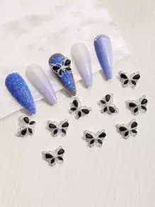 10 件黑蝴蝶指甲饰物 3D 奢华蝴蝶指甲宝石银色蝴蝶黑色指甲钻石闪亮指甲水钻适用于丙烯酸指甲美甲用品指甲宝石适合女士女孩美甲 - 彩色 - 查看 3