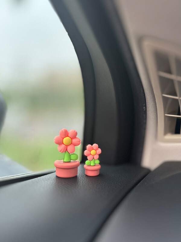 2pcs Flower Decor Rubber Car Ornament
