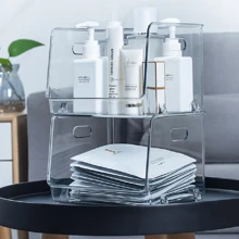 1pc Desktop Transparent Cup Storage Box, Stackable Tray For Coffee, Snack, Cosmetics Organizing - Clear - View 5