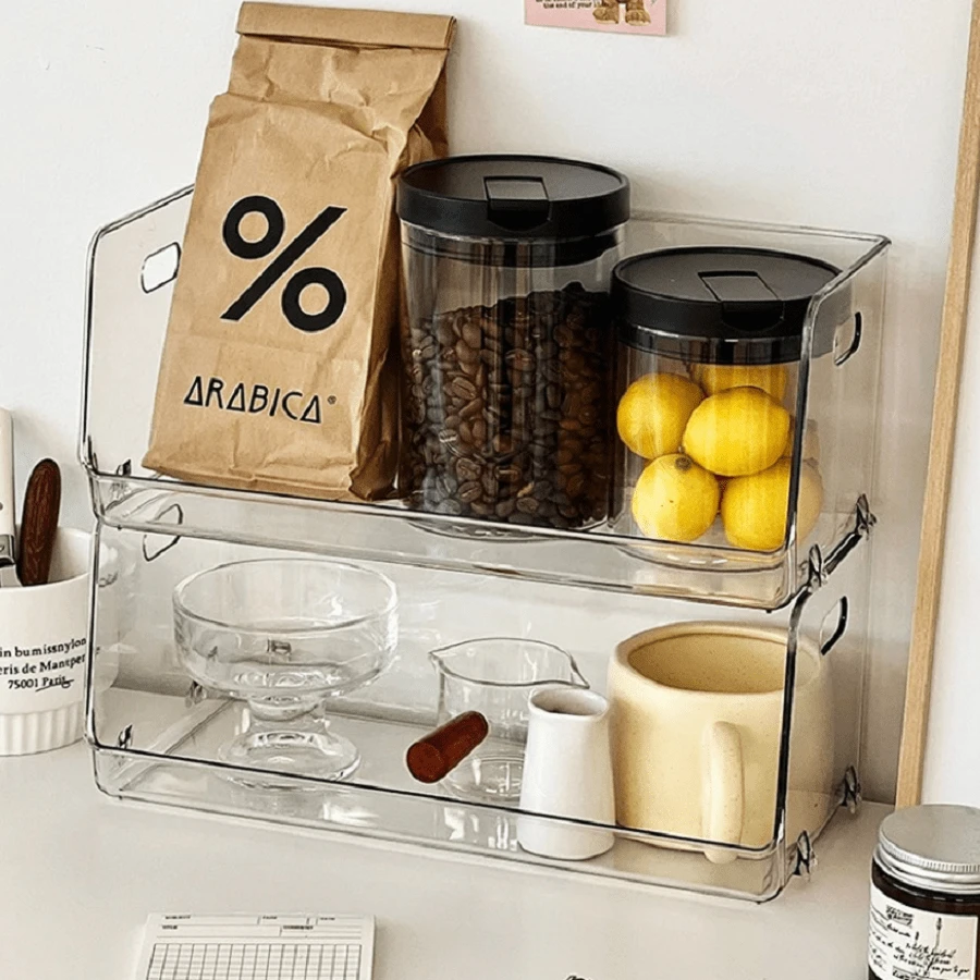 1pc Desktop Transparent Cup Storage Box, Stackable Tray For Coffee, Snack, Cosmetics Organizing - Clear - View 1