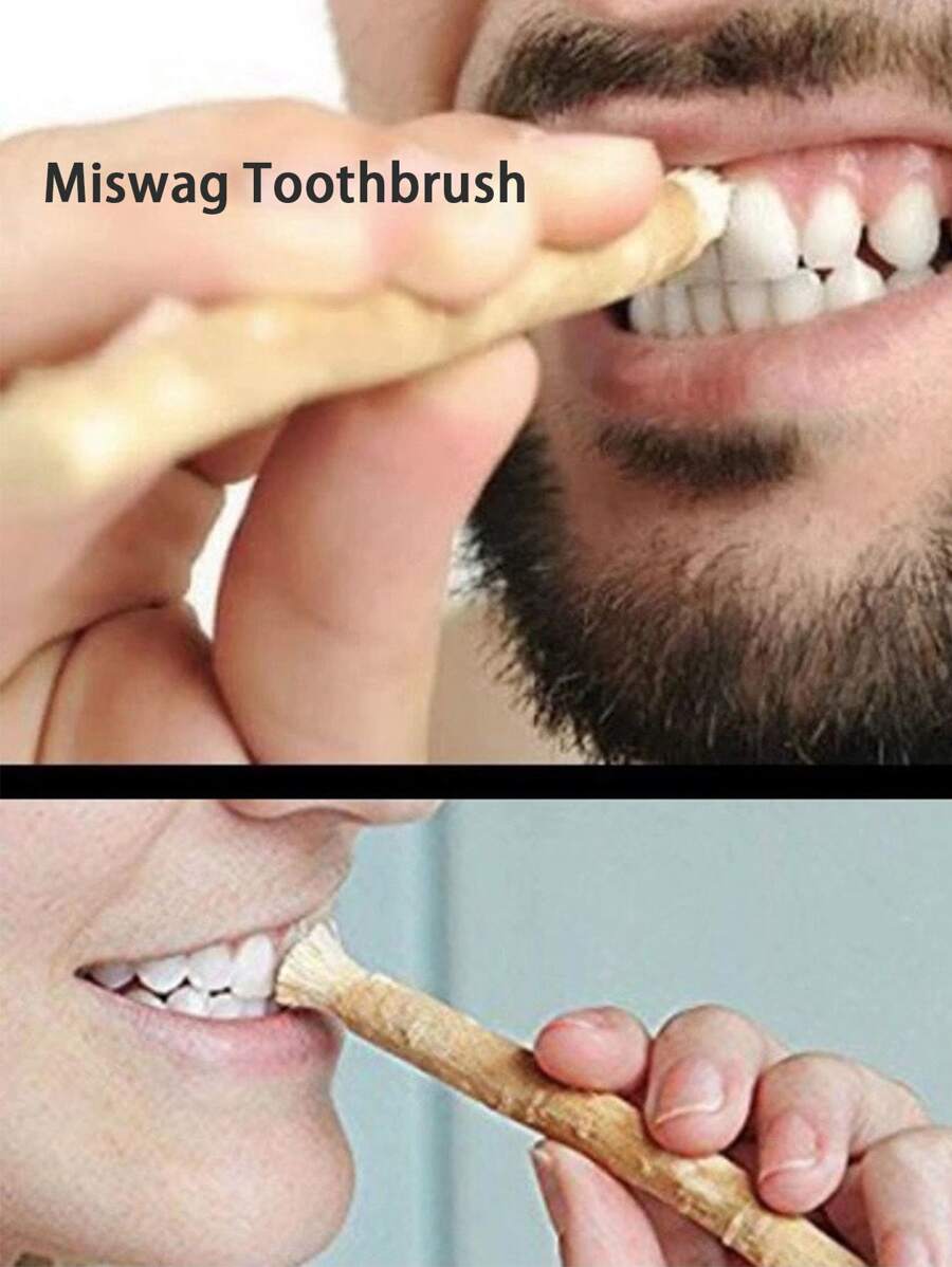 2 piezas Miswak Miswak palo de dientes rama cepillo de dientes método antiguo para limpiar los dientes auténticas plantas árabes - Amarillo - Ver 1