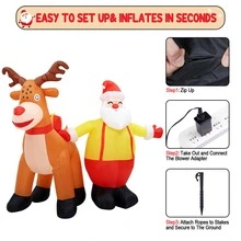 Christmas Inflatables 7ft Christmas Decorations Outdoor Inflatable Santa Reindeer Christmas Blow Up Built-in LED Lights with Tethers, Stakes,Outdoor Christmas Yard Decorations - 彩色 - 查看 2