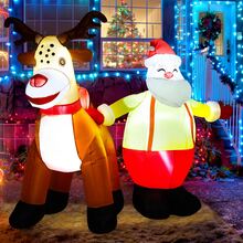 Christmas Inflatables 7ft Christmas Decorations Outdoor Inflatable Santa Reindeer Christmas Blow Up Built-in LED Lights with Tethers, Stakes,Outdoor Christmas Yard Decorations - 彩色 - 查看 7